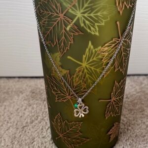 James Avery 16 inch Silver Chain Necklace with green bead and clover.